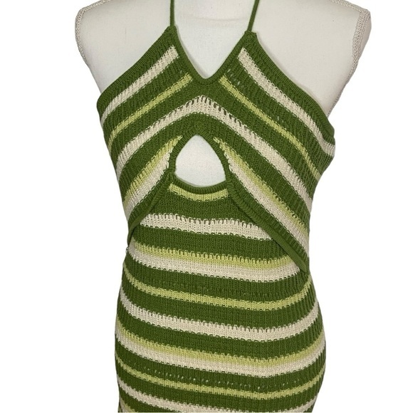 Sincerely Jules Cream & Green Striped Knit‎ Halter Maxi Dress - Picture 2 of 7